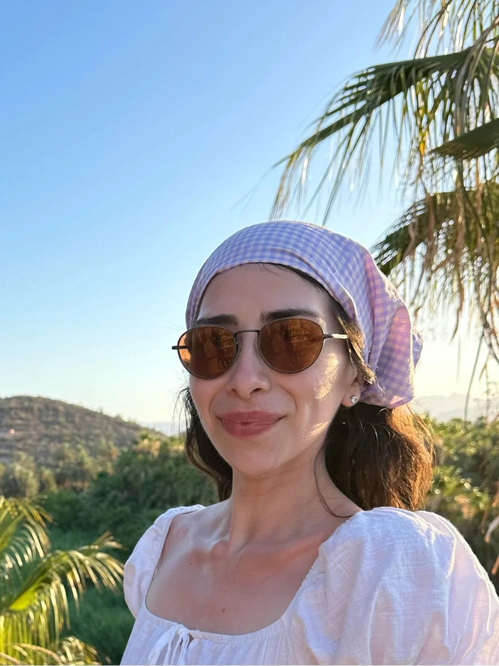 Lavender and Pink Gingham Headscarf